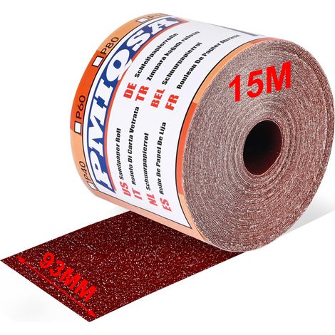 Rouleau de Papier Abrasif 15 m x 93 mm Oxyde D’Aluminium Grain 60 (1/5)
