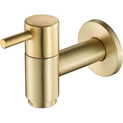 1 grifo redondo de cobre chapado en oro para lavadora, montado en la pared, para exteriores, jardín, baño, lavadora (1/4)