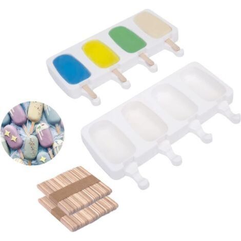 Silikon-Eisform, 25,3 x 10,3 cm, 2-teilig, für hausgemachtes Eis, Eis am Stiel-Maschine, BPA-frei, DIY-Eiscreme für Kinder und Erwachsene + 100 Holzstiele (1/4)