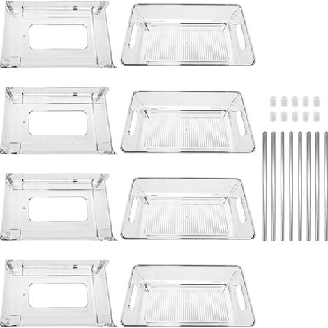 Paquet de 2 organisateurs de tiroirs en plastique transparent à double niveau sous l'évier tiroirs coulissants avec plateau support de rangement multifonctionnel poignée de séchage des épices et pieds (1/5)