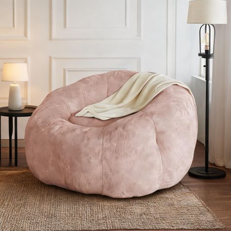 Pouf poire rond en flanelle blush rose pour salon et chambre (1/5)