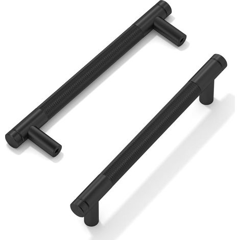 Poignées de porte d’armoire (2 unités, 158 mm, distance entre les trous, 128 mm), couleur noir mat (1/5)