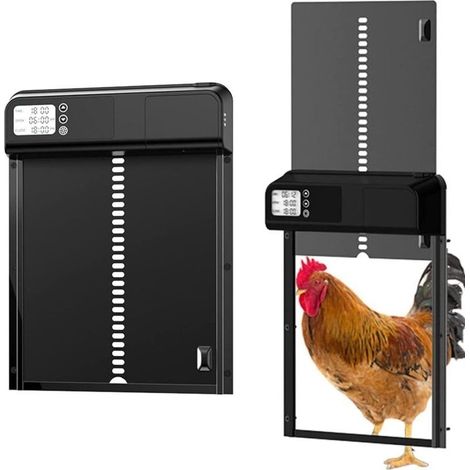 Kit de porte de poulailler automatique,Porte de poulailler à minuterie, porte de poulailler automatique alimentée par batterie avec minuterie et capteur de lumière