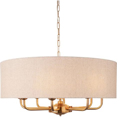 Endon Highclere Plafonnier à plusieurs bras en laiton vintage, lin naturel, 8 x E14