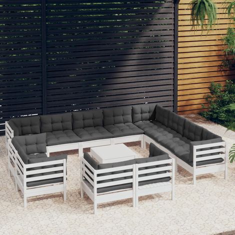 Muebles de jardín 13 pzas y cojines blanco madera maciza pino vidaXL (1/5)