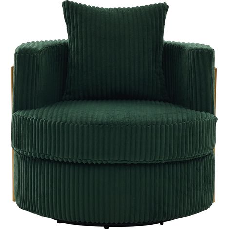 FurnitureR Drehsessel Smaragdgrün aus Cord mit Stauraum, 360° drehbarer Cord-Sessel mit verborgenem Stauraum, elastischem Schaumstoff und umschließender Rückenlehne (1/5)