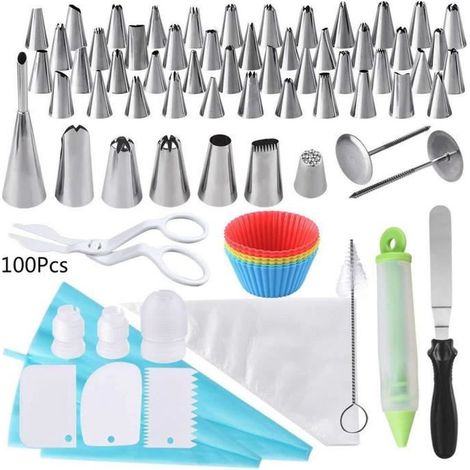 100 beccucci per sac à poche riutilizzabili in acciaio inossidabile, pirottini in silicone per cupcake per la decorazione (1/4)