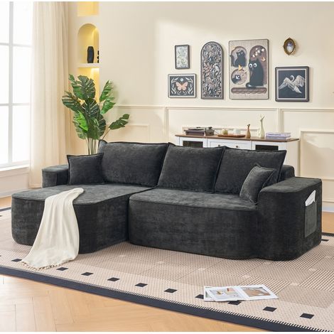 FloraGrace Canapé d angle modulable 262 x 144 x 65 cm, chenille noire, assise profonde, sans montage (1/5)