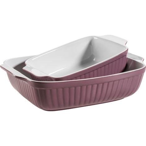 MÄSER 931983 - Set di 2 pirofile, rettangolari, ideali anche per lasagne, resistenti ai graffi e al taglio, in ceramica, 33 x 24 x 8 cm/25,5 x 16 x 7 cm, colore: Berry (1/5)