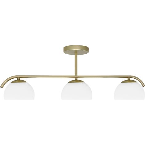 Plafonnier laiton 3 globes verre blanc E14 40W Amadeo (1/3)