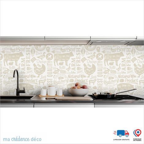 Crédence : Boucherie et graphisme - Couleur Blanc perle - Alu composite - 60 - 120 (1/3)