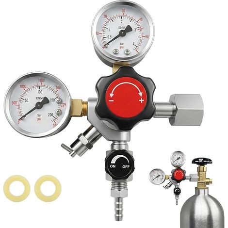 CO2 regulator with stop button, beer regulator with pressure relief valve, W21.8 EU thread, beer keg regulator 0-60 psi, tank pressure from 0 to 3000, CO2 regulator (1/5)