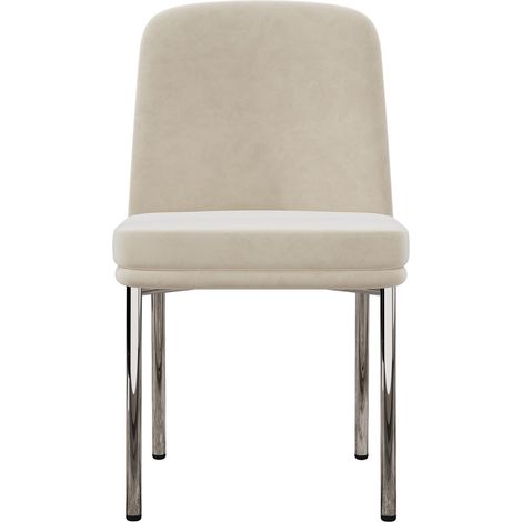 Sedia da Pranzo in Velluto, Seduta Imbottita, Struttura in Metallo Cromato, Design Minimalista, Beige (1/5)