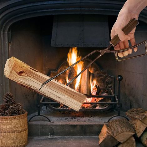 Pince à bûches robuste 40 cm, longue pince chauffage anti-brûlure pour cheminée, accessoire foyer idéal pour feux de camp et cheminées (1/4)
