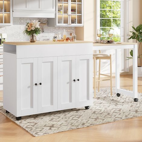 Table de bar extensible 117-180 × 50 × 94,6 cm avec rangement, meuble multifonction blanc pouvant servir de cloison séparatrice, adapté à la cuisine et salle à manger pour 4 à 6 personnes (1/5)
