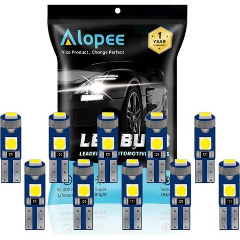 Lot de 10 Ampoule T5 LED Blanc 12V 3SMD 3030 Compatible W1.2W Tableau de Bord Auto Moto (1/5)