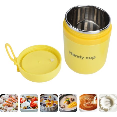 Tasse à soupe en acier inoxydable 304 pour enfants, tasse à petit-déjeuner pour écoliers, pot à porridge chauffant, pot à soupe isotherme hermétique pour employés de bureau, jaune fluorescent (1/5)