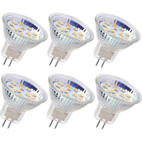 Paquete de 6 bombillas LED MR11 GU4, 3W, 18 LED, equivalente a halógena de 20W, no regulables, 12V CA/CC (blanco frío), Ty-YUHAO (1/5)