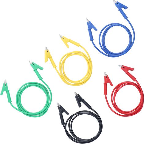 Lot de 5 Pinces Crocodile Double Bouts Test Ouverture 10mm Câble de Mesure pour Batterie Auto Véhicule (1/5)