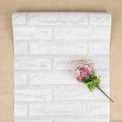 Vintage Brick Wallpaper White Plastic Vinyl Film Sticky Back Kitchen Decorative Peel Stick Roll Wall Stickers 44 x 500 cm (1/5)