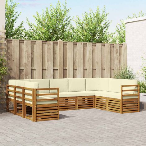 Ecksofa Set mit Kissen 9 pcs Natur und Creme Massivholz Akazie (1/5)