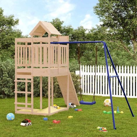 Aire de jeux extérieure : Aire de jeux d'extérieur bois de pin massif jeu extérieur enfant, aire de jeu jardin, balançoire enfant , pour jardin, usage domestique , enfant 3-8 ans (1/5)