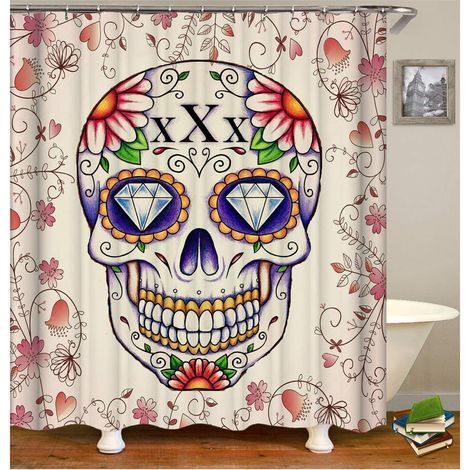 CCYKXA Shower Curtain 90x180CM 3D Printed Anti-Mold Waterproof Flower Skull Skull for Bathtub and Bathroom