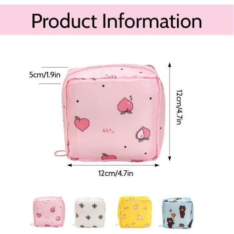 4 pièces Sac de Rangement pour Serviettes hygiéniques,Pochette Femme Tissu Coton Trousse Toilette Voyage Kit Fille Cadeau (1/4)