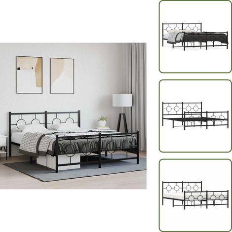 Cadre de lit métal sans matelas avec pied de lit noir 150x200cm - Cadre De Lit - Lit Double - Lit Metal - Lit Noir - Meuble Chambre (1/5)