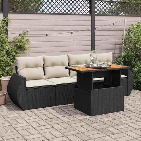 vidaXL 5-tlg. Garten-Sofagarnitur mit Kissen Schwarz Poly Rattan (1/5)