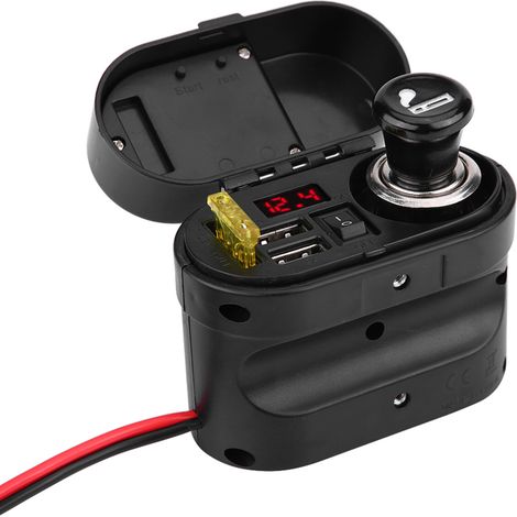 Chargeur USB Double Moto Étanche pour Téléphone GPS avec Prise Allume-Cigare et Voltmètre (1/5)