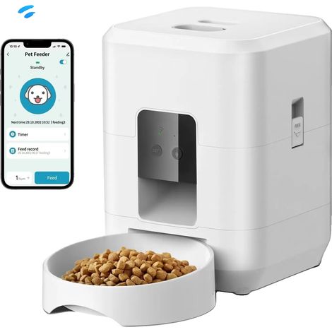 Dispensador automático de comida para mascotas, capacidad de 2 litros, controlado por aplicación, 2 litros, WIFI, blanco (1/2)