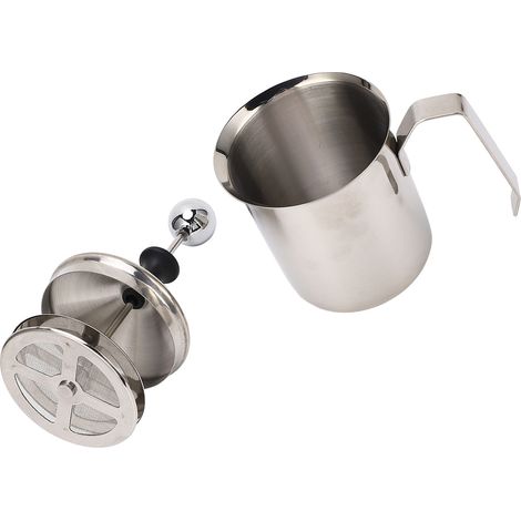 Mousseur à lait manuel 500 cc en acier inoxydable double paroi avec poignée épaisse et pompe manuelle pour la maison, le café ou le bureau