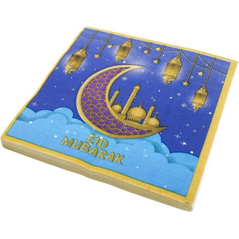 20 Stück Eid Mubarak Dekorationsservietten Ramadan Kareem Papier für Kosmetiktücher Islamische muslimische Eid Al-Fitr Zubehör Heimparty Dekoration