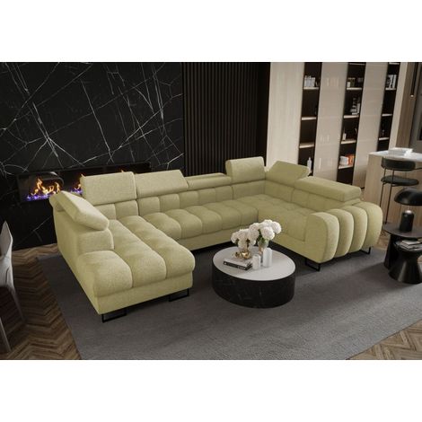 Wohnlandschaft Schlafsofa BASTIEN in Stoff Aragon Olivgrün Ottomane Links