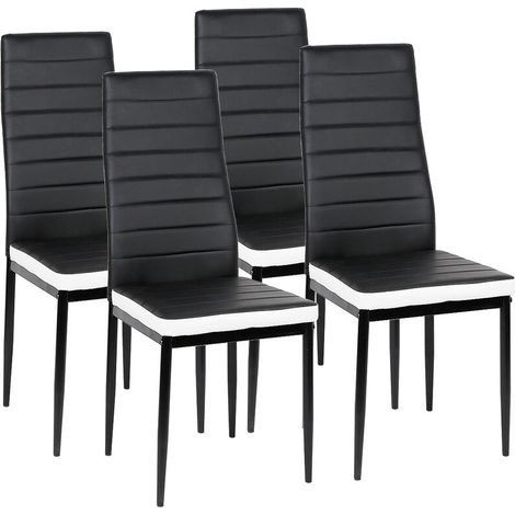 Lot de 4 chaises de salle à manger en cuir simili pour salon restaurant hôtel noir et blanc 424898cm (1/5)