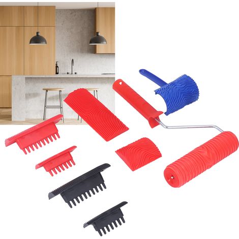Ensemble de rouleaux à peinture en caoutchouc imitation bois pour impression DIY, rouleau à peinture, pinceau imitation bois, rouleau mural imitation bois en relief (1/5)