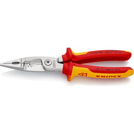 KNIPEX 13 86 200 SB Alicate para instalaciones eléctricas aislados con fundas multicomponentes, según norma VDE cromado 200 mm