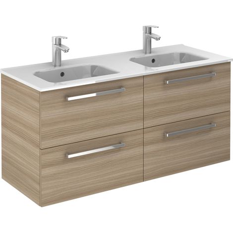 Meuble sous vasque simple 120 cm – 4 tiroirs avec plan céramique – Finition noyer sablé – Ouverture charnières 105° – Anconetti (1/2)