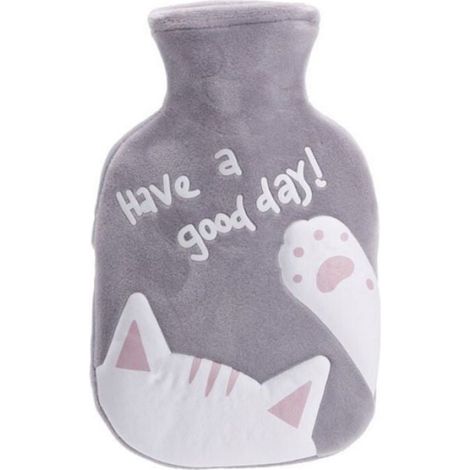 Bouillotte avec housse en velours doux - Motif de chat - 350 ml (1/4)