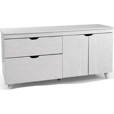 Credenza Aura blanca de 140 x 38 x 62 cm con 2 cassetti y 2 puertas correderas