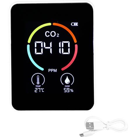 Détecteur de dioxyde de carbone à semi-conducteur, chargement USB, écran LCD, détection de température et d'humidité, détecteur de qualité de l'air, blanc (1/5)