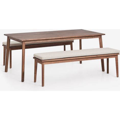 Set da tavolo rettangolare 180x90 cm e 2 panche da giardino in legno di acacia Kaela SKLUM