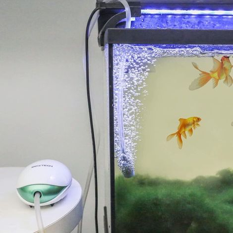 Pompa d'aria per acquario, pompa di ossigeno silenziosa con tubo flessibile, pietra porosa, valvola di non ritorno e valvola di controllo per acquari da 1 a 150 litri. (1/4)