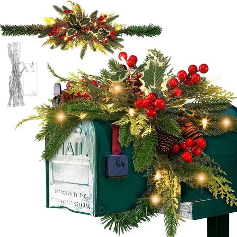 Guirlande De Noël - Guirlande Lumineuse À LED Avec Pommes De Pin Et Baies Rouges - Pour Boîte Aux Lettres Porte Intérieure Extérieure - Diamètre 80 Cm (1/5)