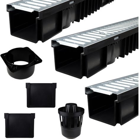 Caniveau noir galvanisé 3 mètres – Kit complet