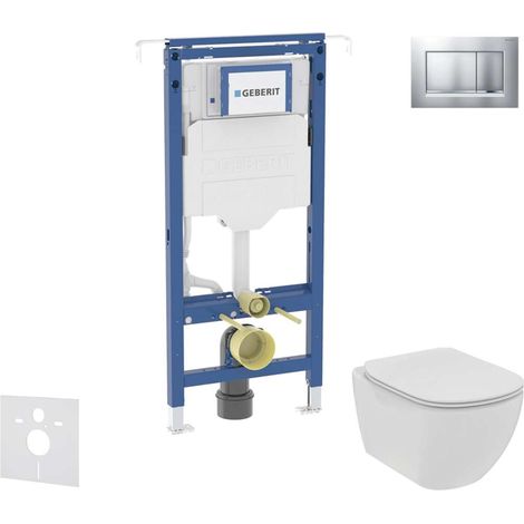 Geberit Duofix - Juego de instalación pre-pared, inodoro y asiento Ideal Standard Tesi, Sigma20, Rimless, SoftClose, cromo mate/botón cromado SANI11CD2107 (1/5)