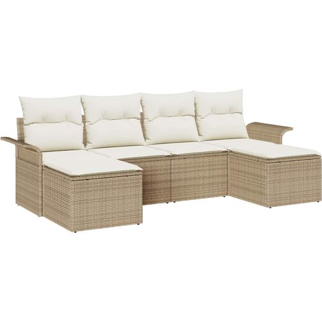 Garden Sofa Set with Storage 6 pcs Beige Poly Rattan vidaXL