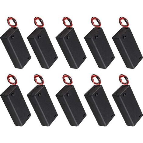 10-teiliges Batteriehalter-Set für 2 AA 3V-Batterien mit Anschlusskabel, Deckel und Schalter (1/5)
