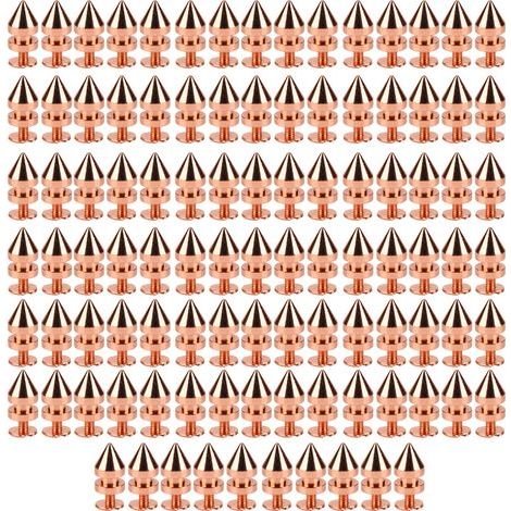 100 Ensembles de Clous à Vis Pointus Cône Rose Or Haute Dureté pour Vêtements Sacs Chaussures DIY 8x13.5mm (1/5)